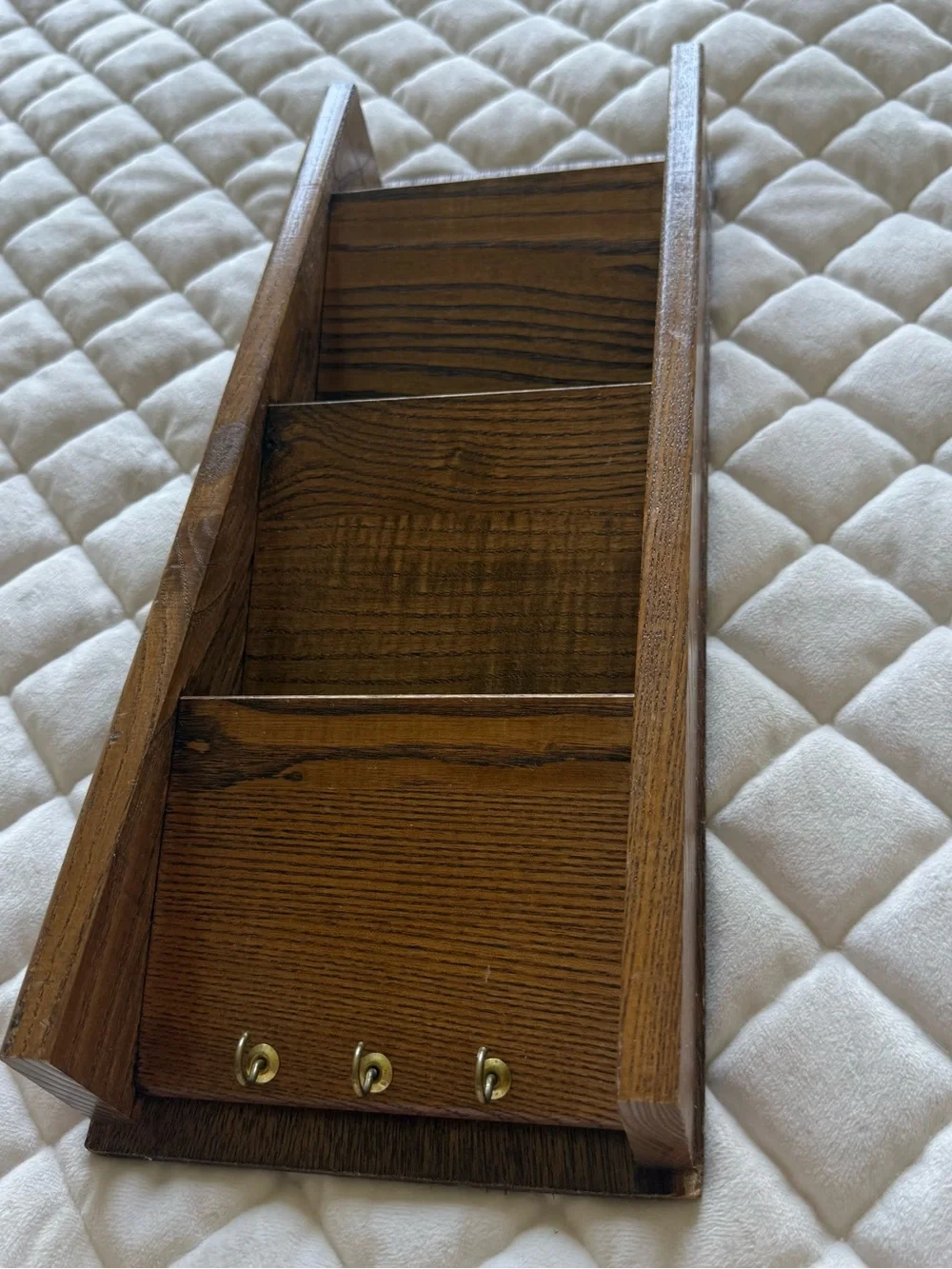 Vintage Wood Wall Mail Organizer 3-Tier Letter Holder Key Rack Rustic Farmhouse